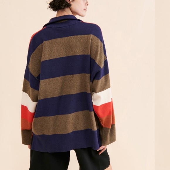 Free People Coastal Stripe zip pullover tunic sweater - Picture 5 of 14